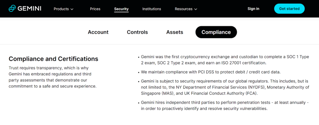 Gemini compliance and certifications review