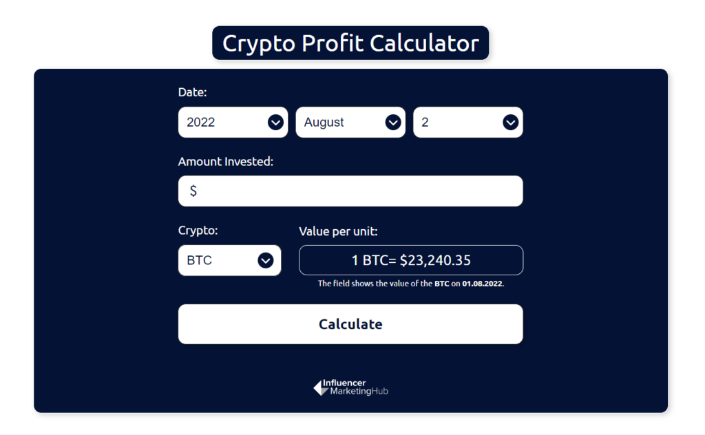 Influencer Marketing Hub crypto profit calculator